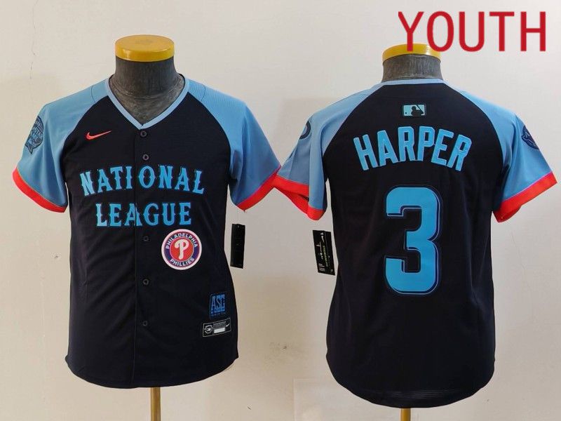 Youth Philadelphia Phillies #3 Harper Blue All star 2024 Nike MLB Jersey style 2